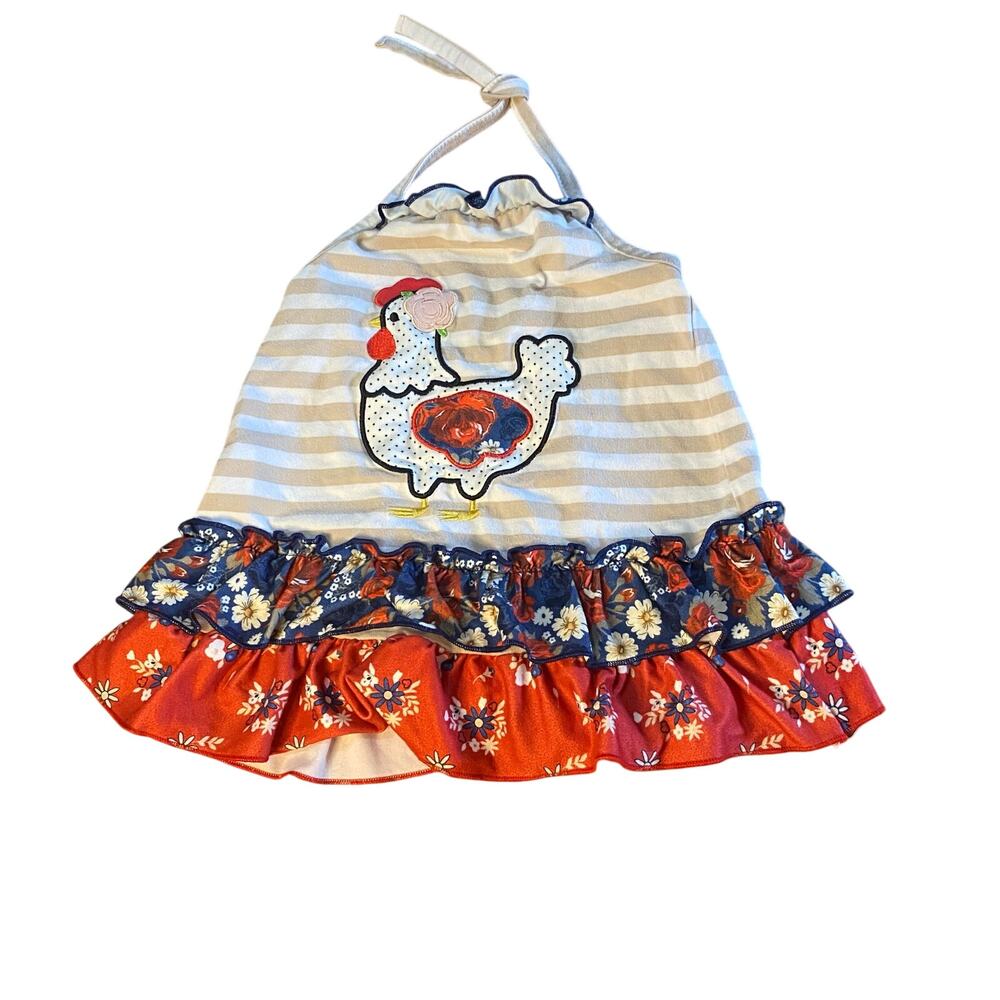 Marie Nicole beige striped‎ chicken pattern ruffle halter top SIZE L